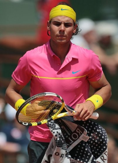 Rafael Nadal is his new pink tee on the French Open
