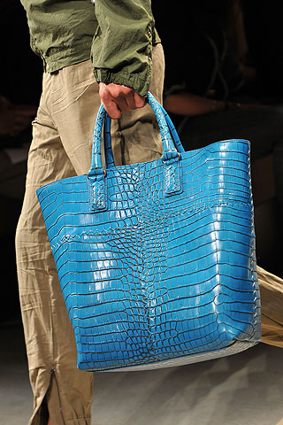 shopping tote in blue crocodile leather